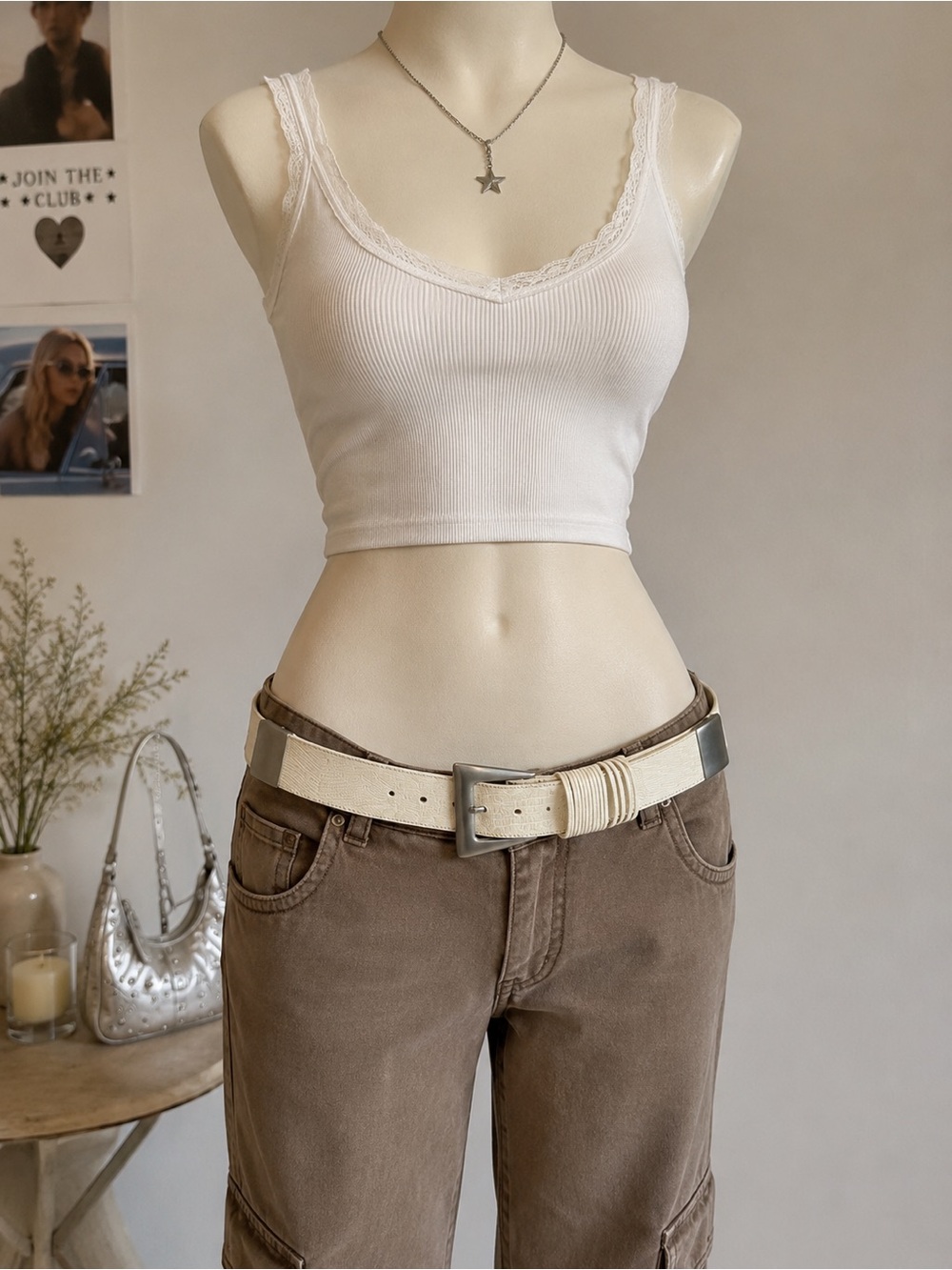 Bijoux Medici Beverly Hills White Lizard Embossed Leather Belt Large Buckle
